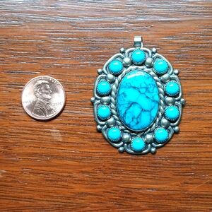 Vintage Nickel Silver ("Bell") /Bell Trading Co.Faux Turquoise Pendant